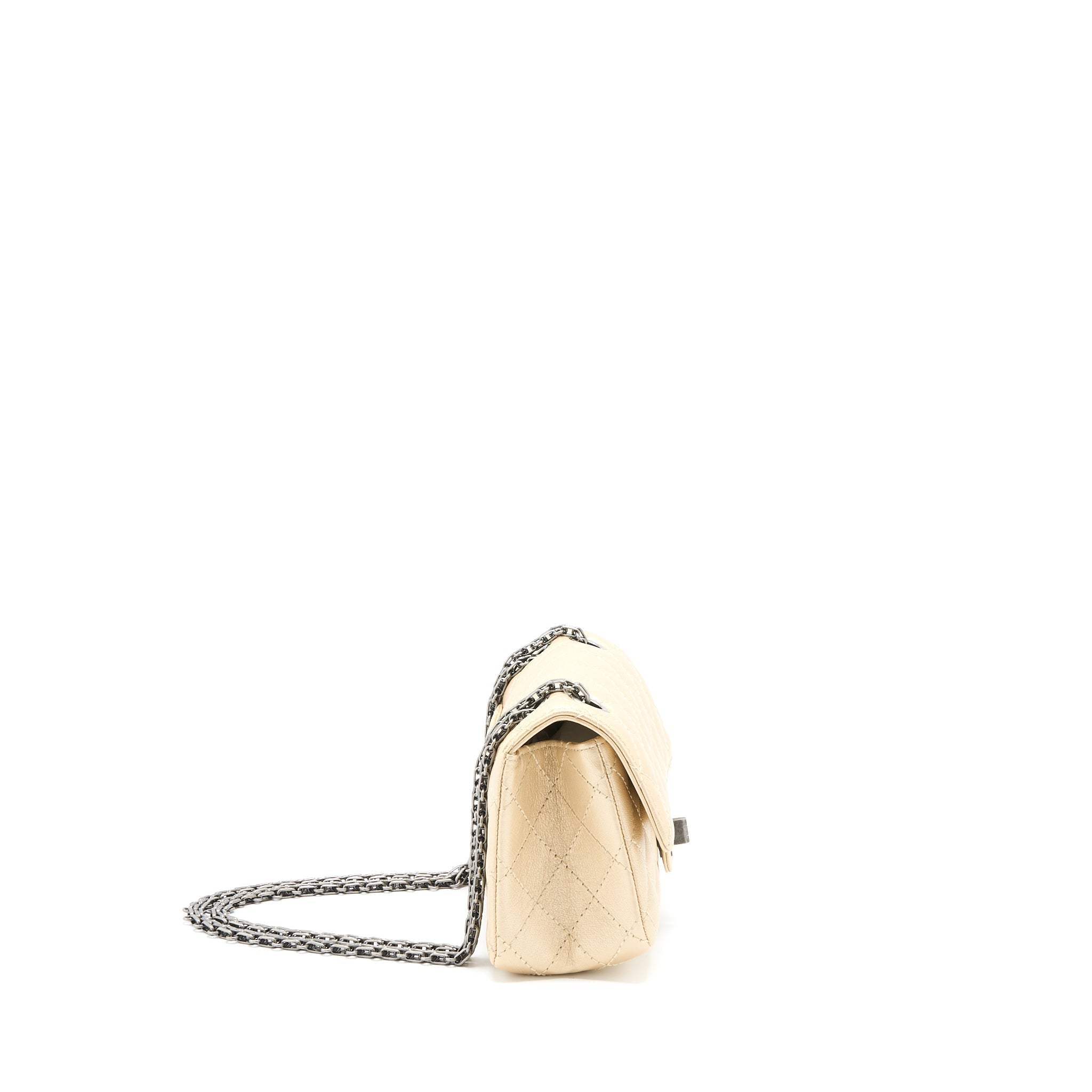 CHANEL 2.55 MINI REISSUE FLAP BAG LAMBSKIN LIGHT BEIGE RUTHENIUM HARDWARE