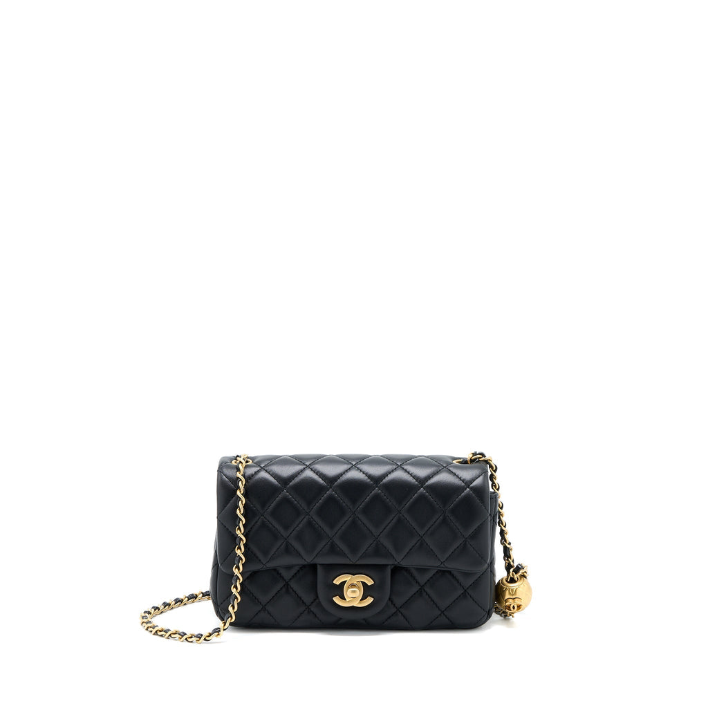 CHANEL PEARL CRUSH MINI RECTANGULAR FLAP BAG LAMBSKIN BLACK BRUSHED GHW