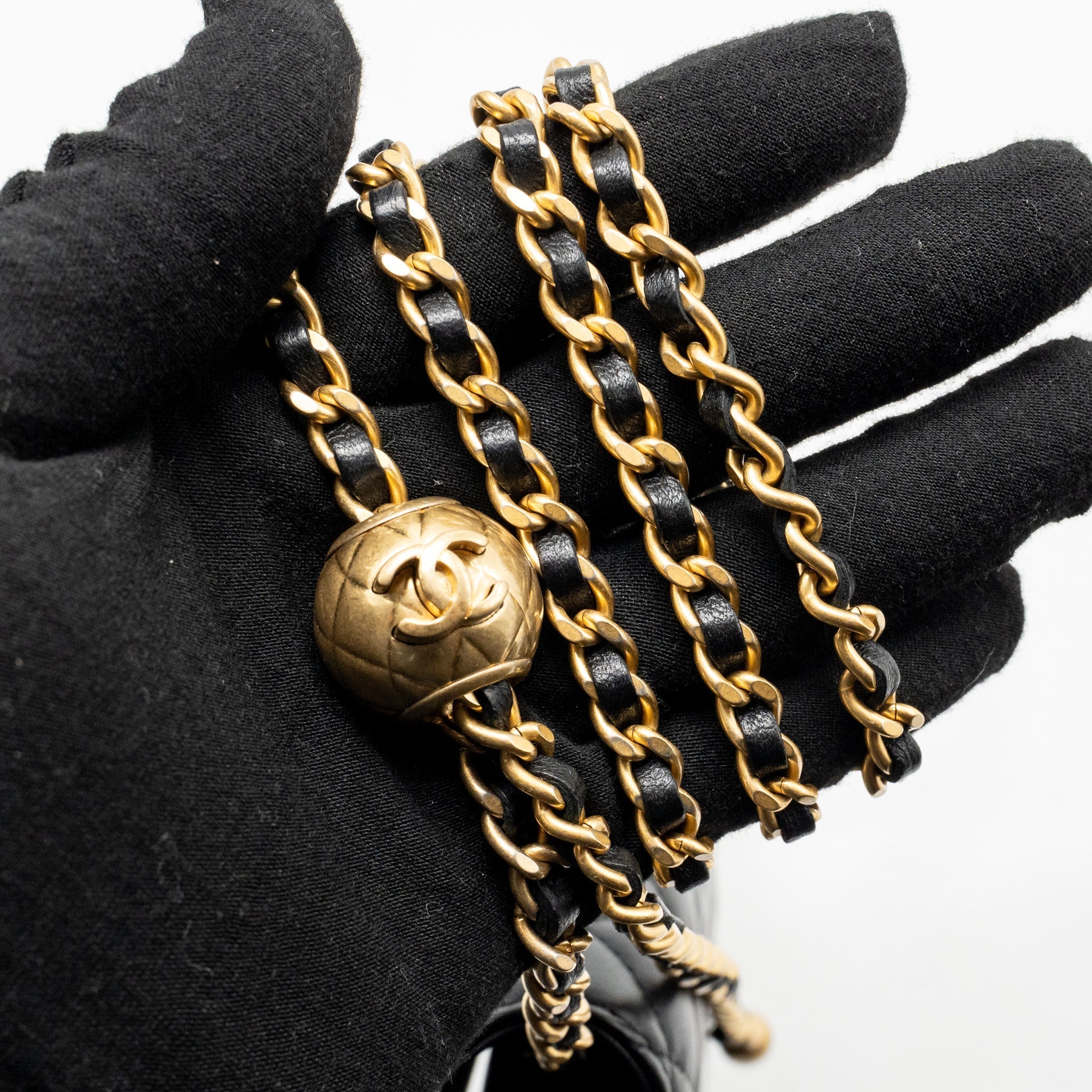 CHANEL PEARL CRUSH MINI FLAP WALLET ON CHAIN LAMBSKIN BLACK GHW (MICROCHIP)