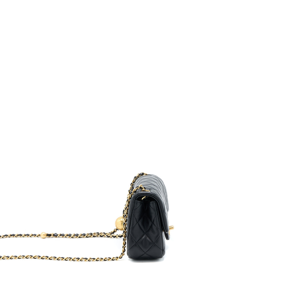 CHANEL PEARL CRUSH MINI RECTANGULAR FLAP BAG LAMBSKIN BLACK BRUSHED GHW