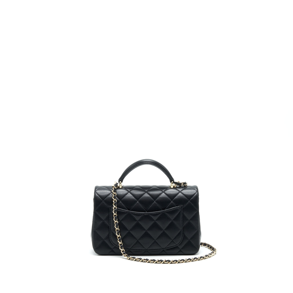 CHANEL TOP HANDLE MINI RECTANGULAR FLAP BAG LAMBSKIN BLACK LGHW (MICROCHIP)