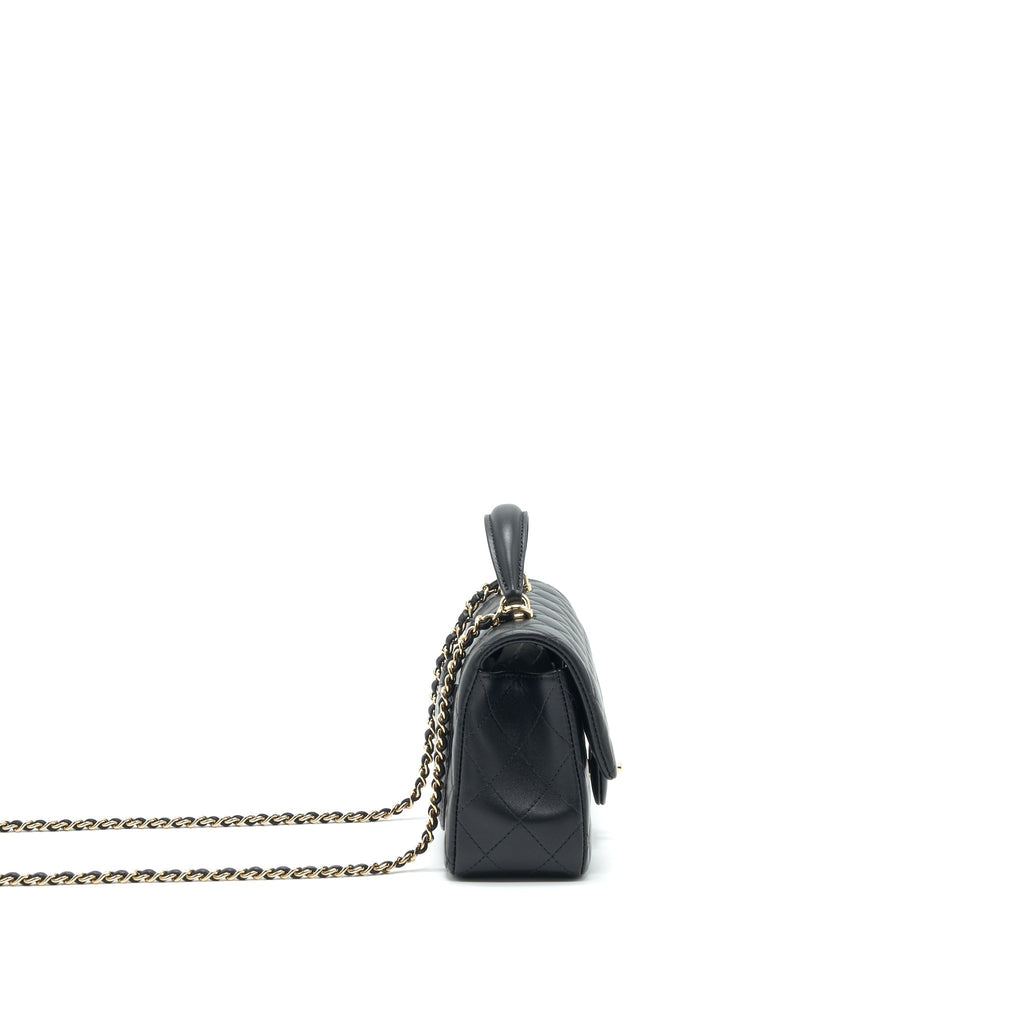 CHANEL TOP HANDLE MINI RECTANGULAR FLAP BAG LAMBSKIN BLACK LGHW (MICROCHIP)