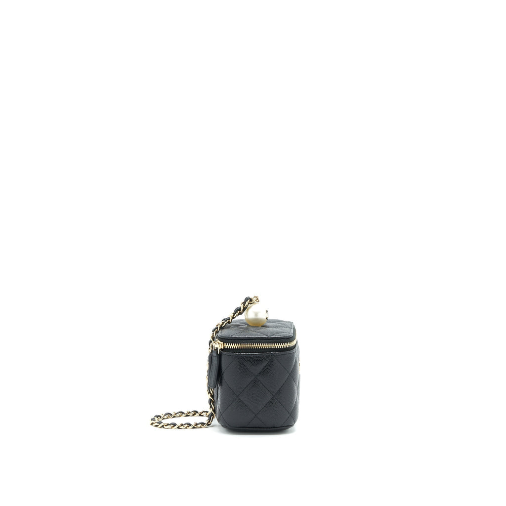 CHANEL SMALL VANITY CLUTCH WITH CHAIN WITH CC PEARL CAVIAR BLACK LGHW