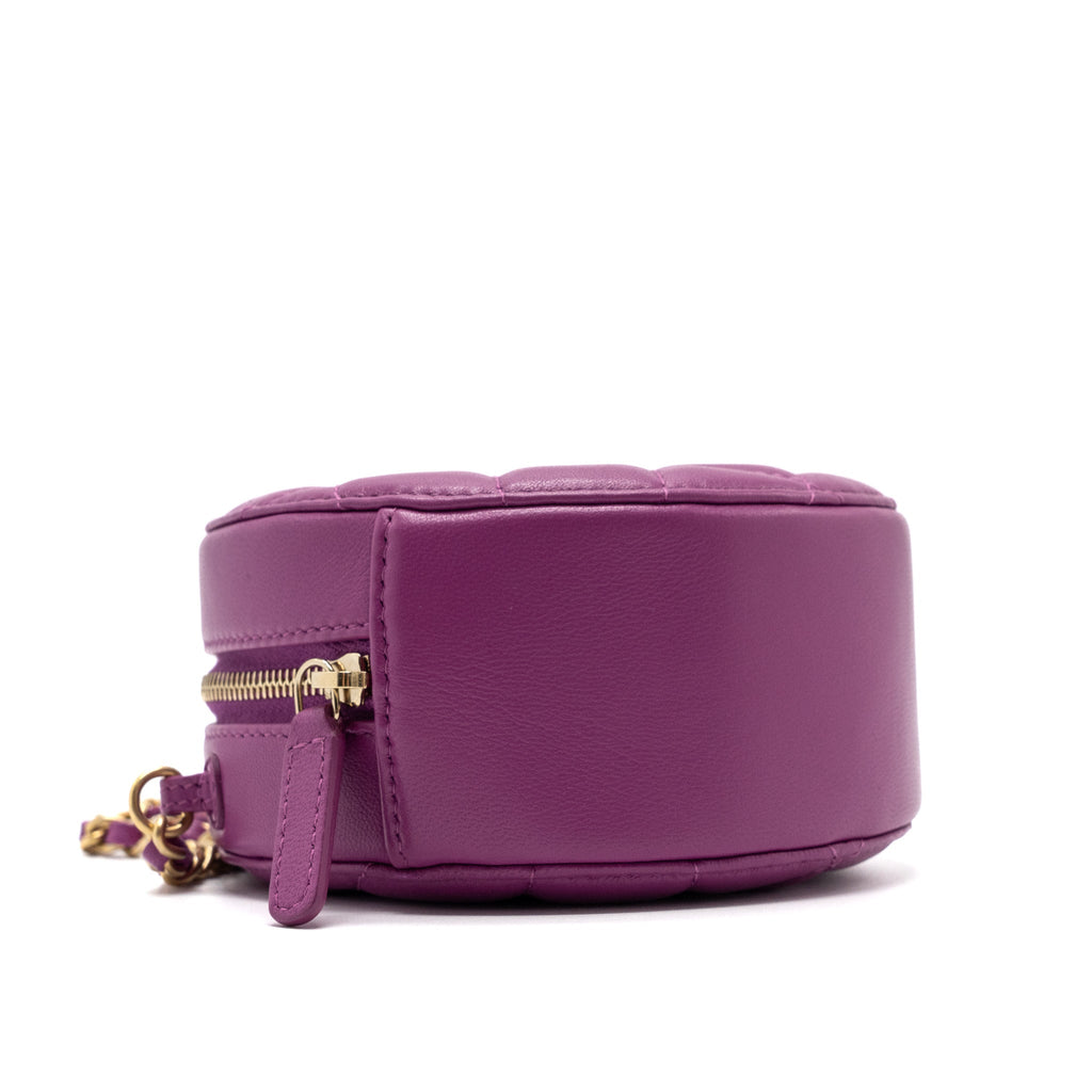 CHANEL PEARL CRUSH MINI ROUND CLUTCH WITH CHAIN LAMBSKIN PURPLE GHW