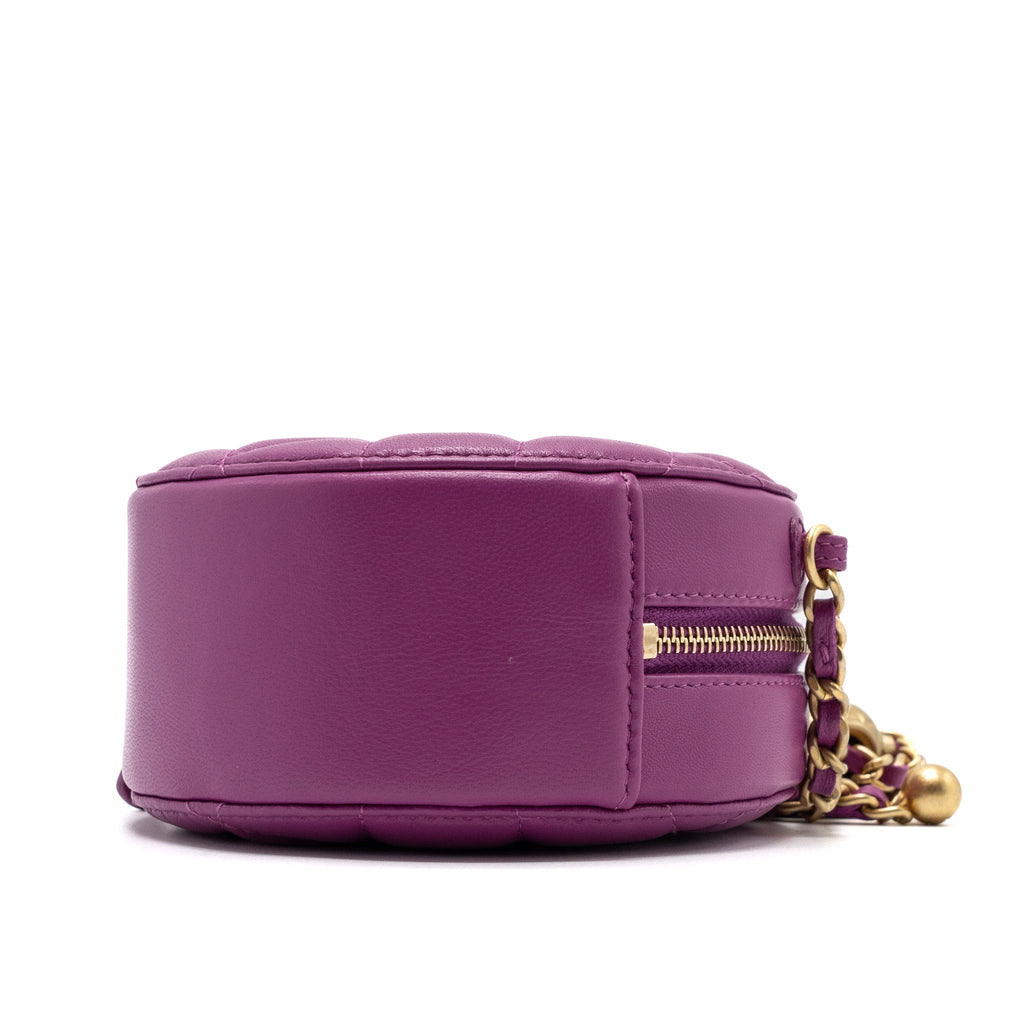 CHANEL PEARL CRUSH MINI ROUND CLUTCH WITH CHAIN LAMBSKIN PURPLE GHW