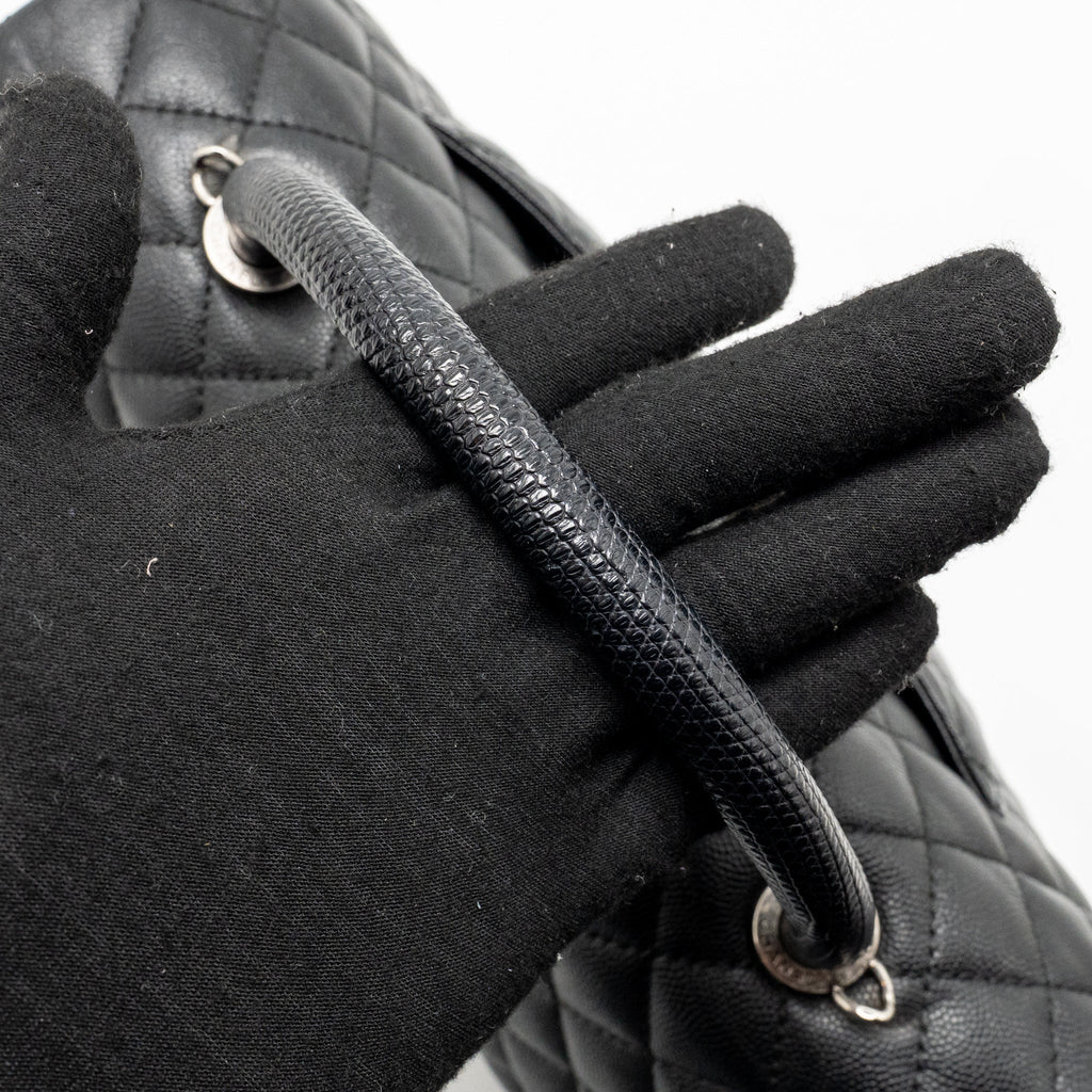 Chanel Large Coco Handle Flap Bag Lizard Embossed Handle Caviar Black Ruthenium Hardware