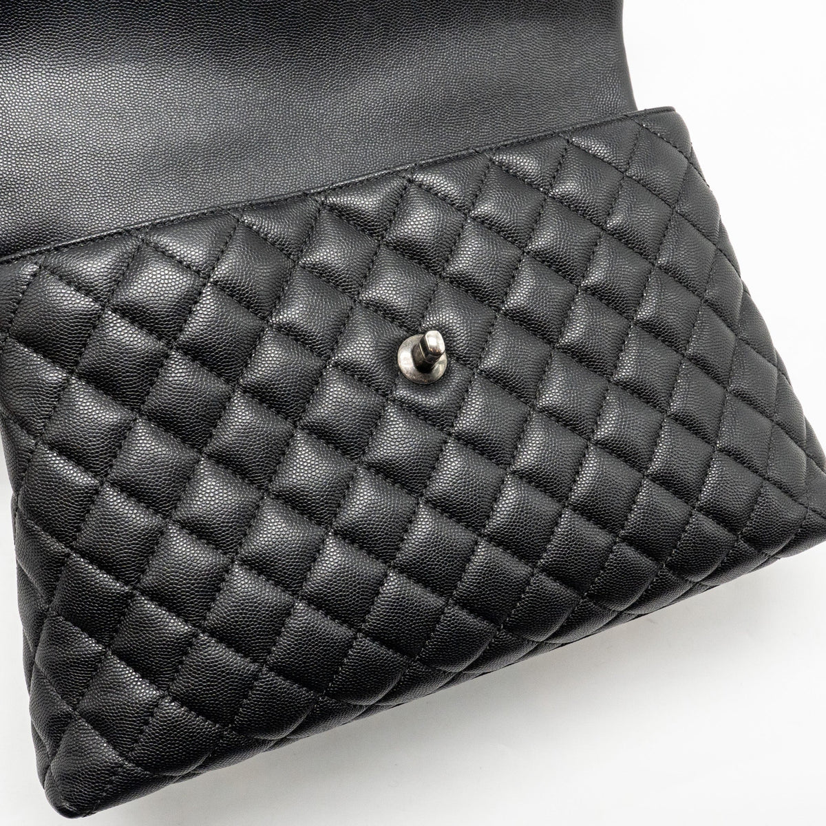 Chanel Large Coco Handle Flap Bag Lizard Embossed Handle Caviar Black Ruthenium Hardware