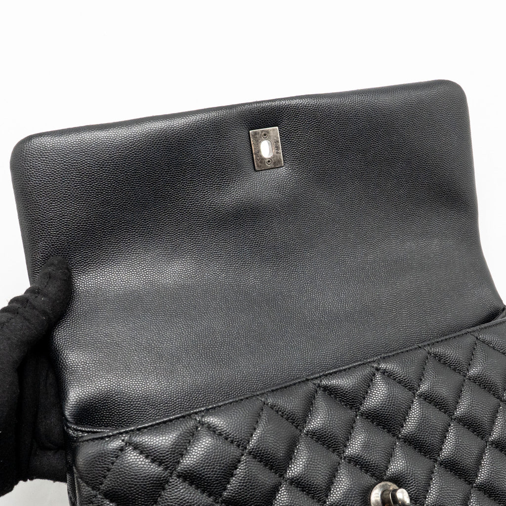 Chanel Large Coco Handle Flap Bag Lizard Embossed Handle Caviar Black Ruthenium Hardware