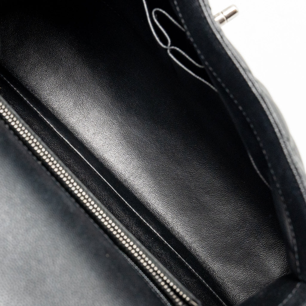 Chanel Large Coco Handle Flap Bag Lizard Embossed Handle Caviar Black Ruthenium Hardware