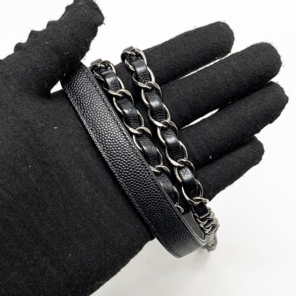 Chanel Large Coco Handle Flap Bag Lizard Embossed Handle Caviar Black Ruthenium Hardware