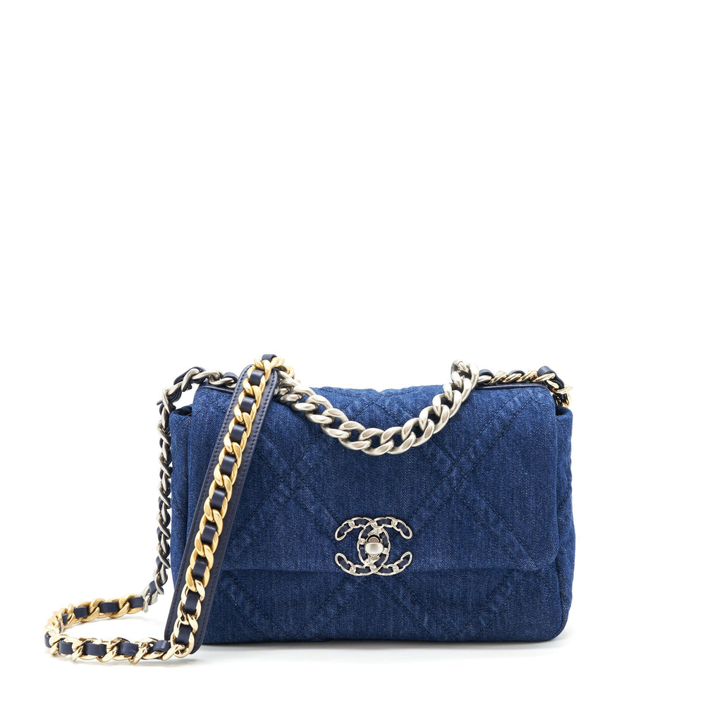 CHANEL 22P DENIM 19 BAG SMALL DARK BLUE