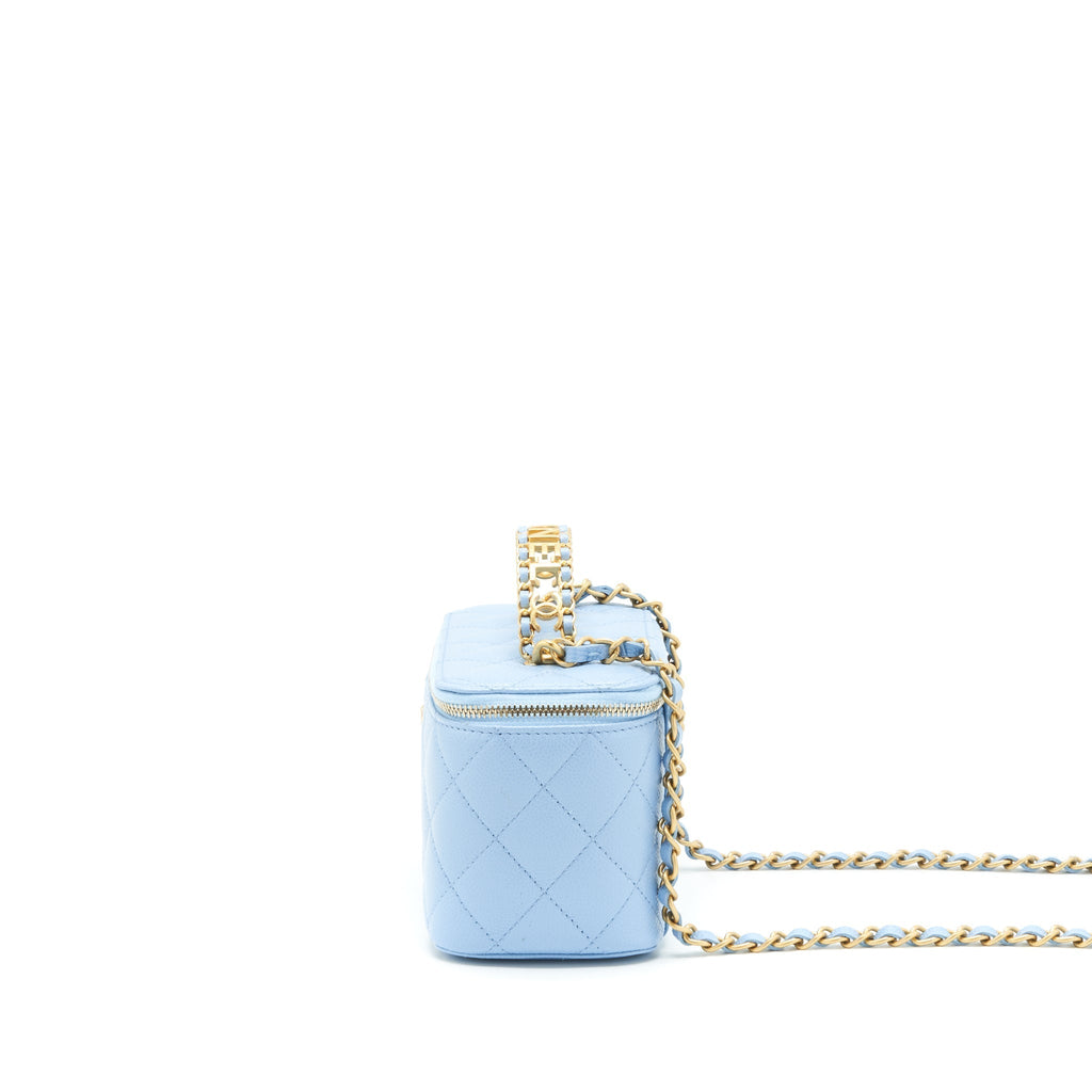 CHANEL 22S LONG VANITY CASE WITH LETTER HANDLE CAVIAR LIGHT BLUE GHW