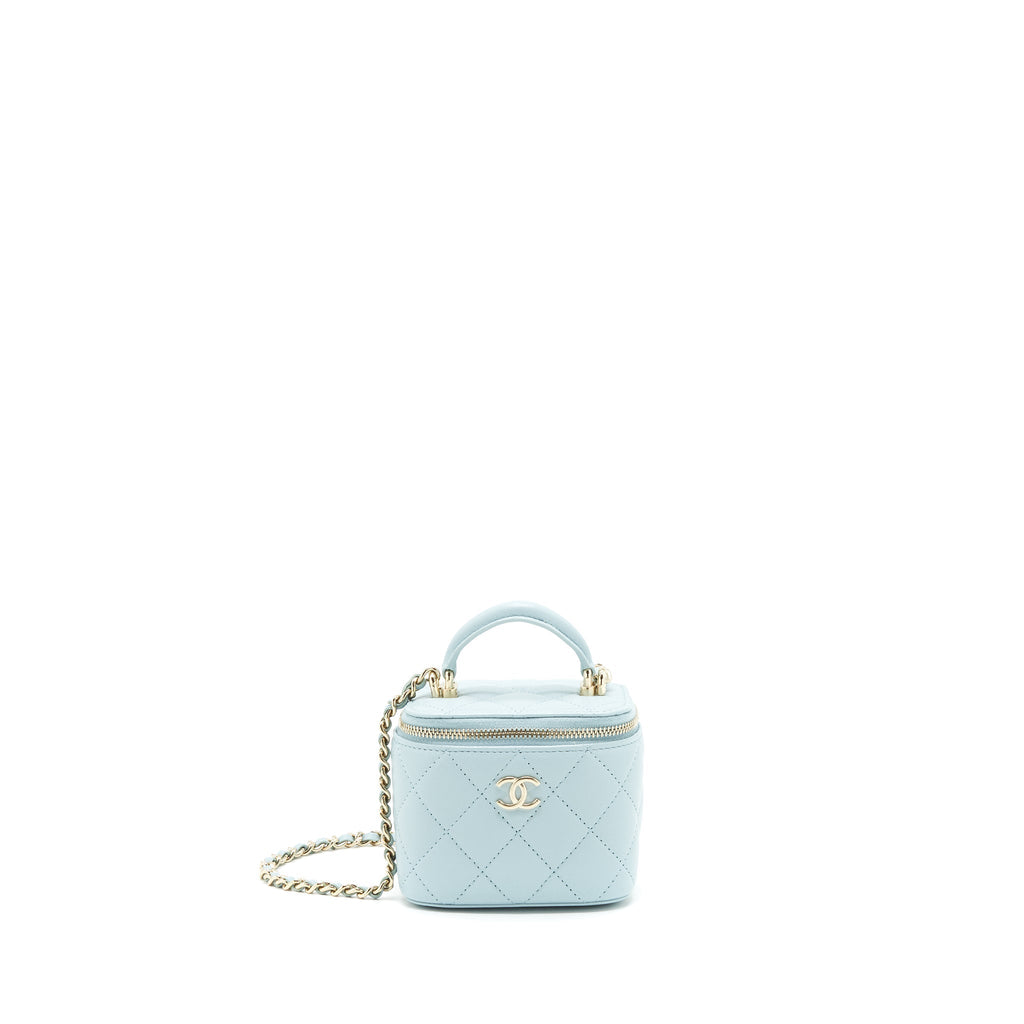 CHANEL 22S MINI TOP HANDLE VANITY CASE LAMBSKIN LIGHT BLUE LGHW
