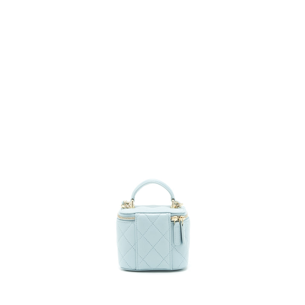CHANEL 22S MINI TOP HANDLE VANITY CASE LAMBSKIN LIGHT BLUE LGHW