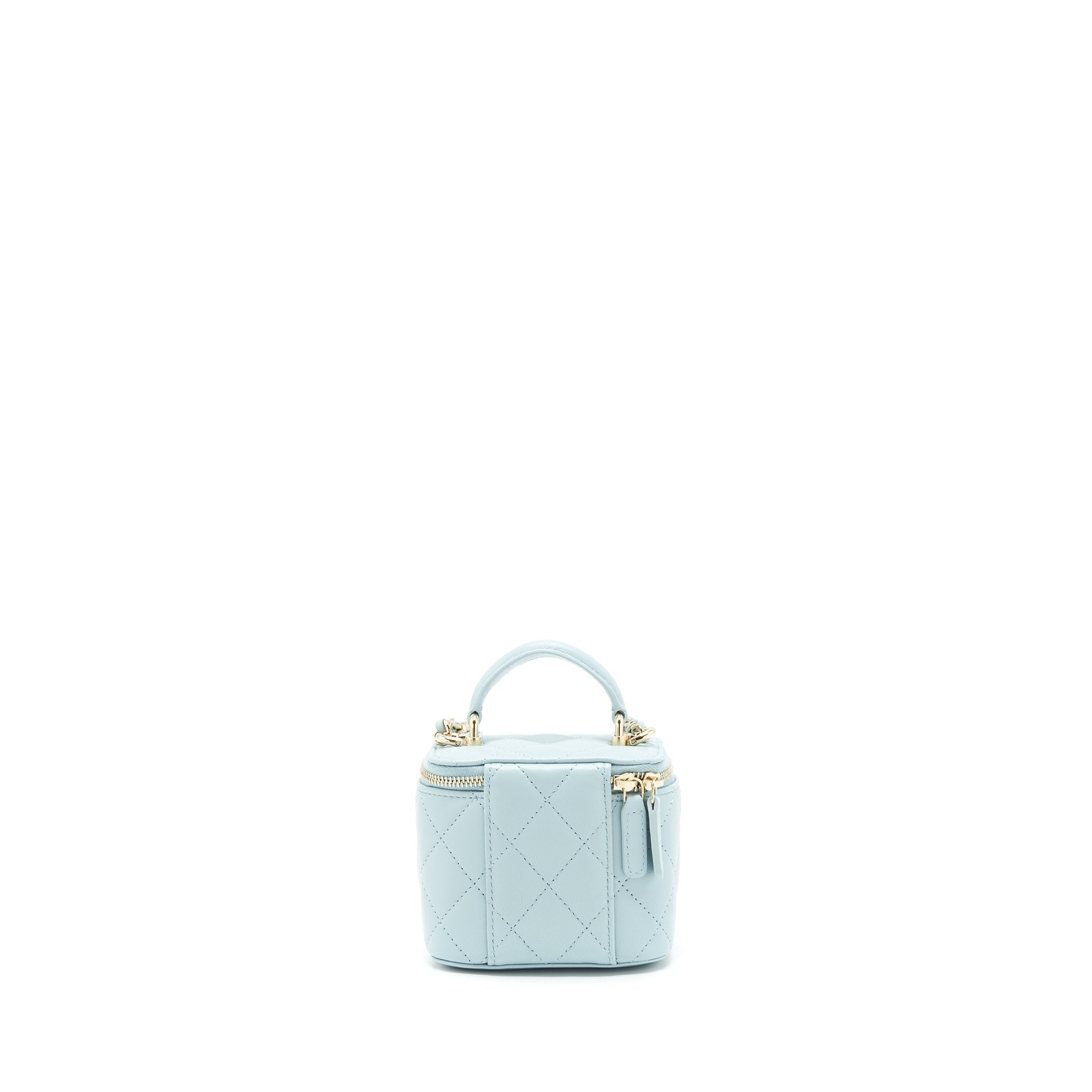 CHANEL 22S MINI TOP HANDLE VANITY CASE LAMBSKIN LIGHT BLUE LGHW