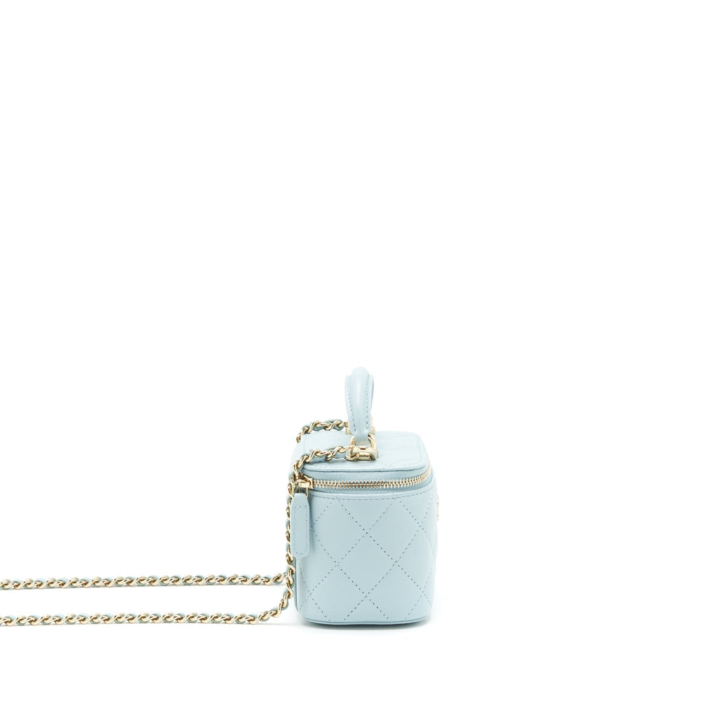 CHANEL 22S MINI TOP HANDLE VANITY CASE LAMBSKIN LIGHT BLUE LGHW