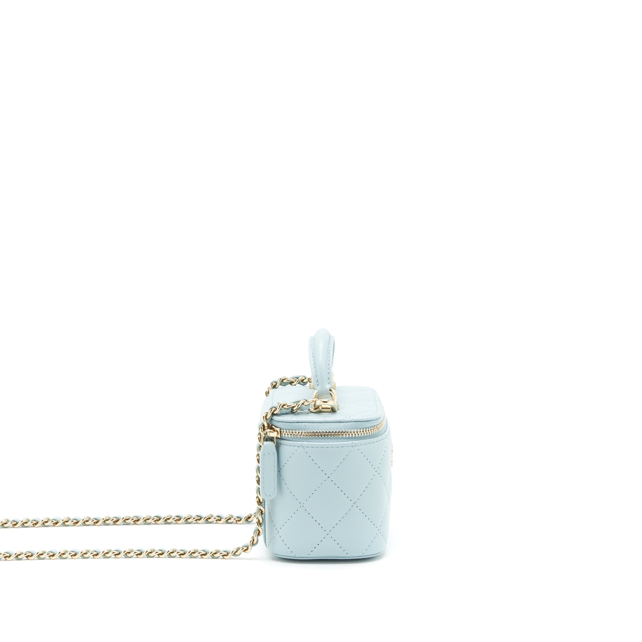 CHANEL 22S MINI TOP HANDLE VANITY CASE LAMBSKIN LIGHT BLUE LGHW