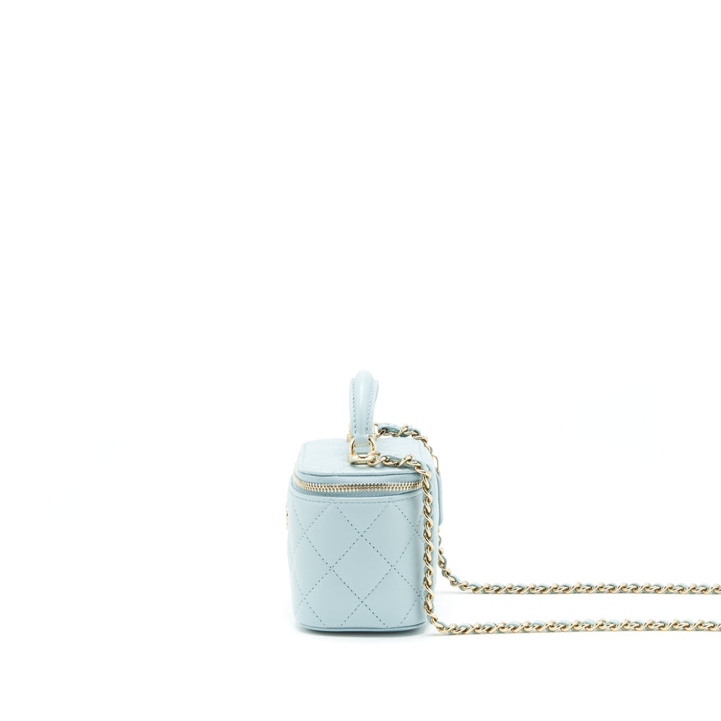 CHANEL 22S MINI TOP HANDLE VANITY CASE LAMBSKIN LIGHT BLUE LGHW