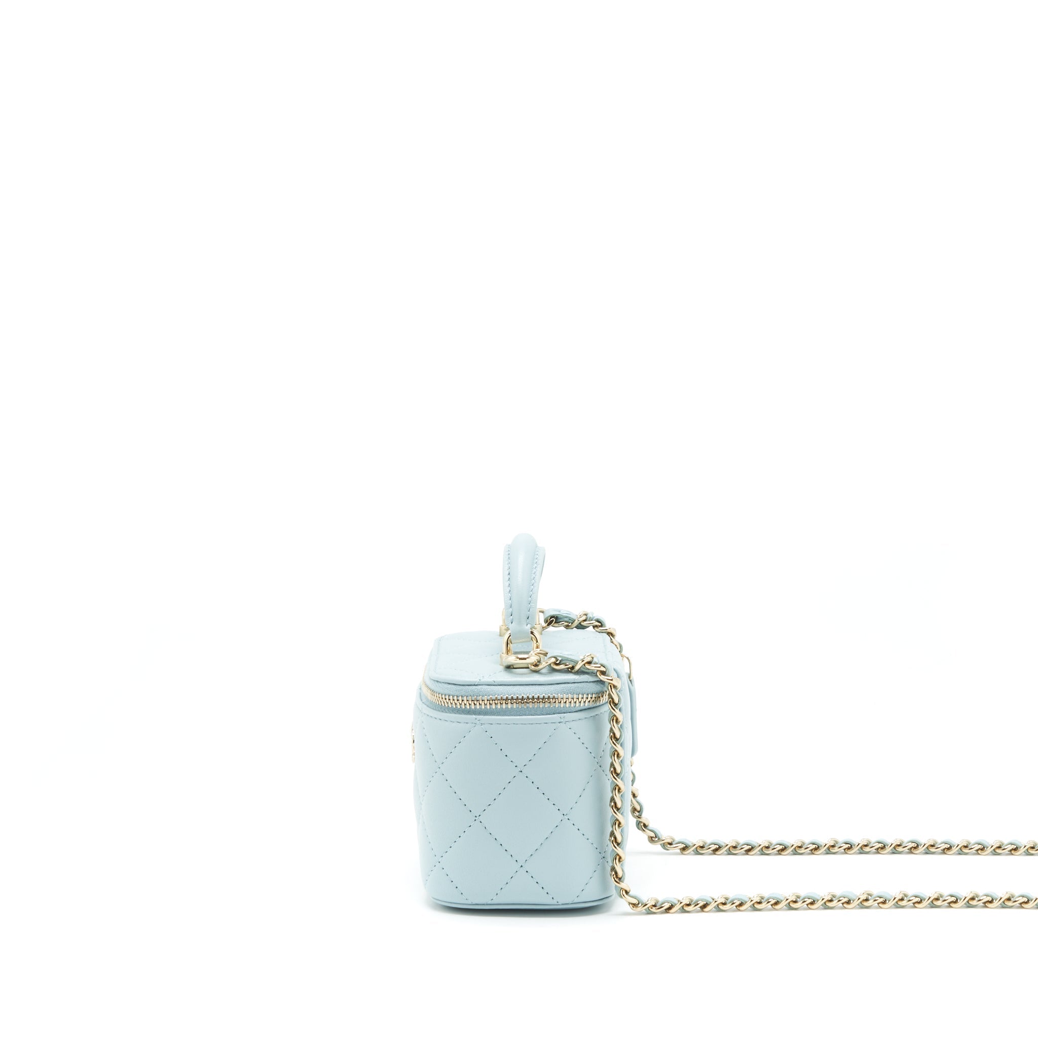 CHANEL 22S MINI TOP HANDLE VANITY CASE LAMBSKIN LIGHT BLUE LGHW