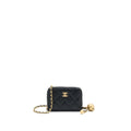 CHANEL 22C PEARL CRUSH CARD HOLDER WITH CHAIN LAMBSKIN BLACK GHW