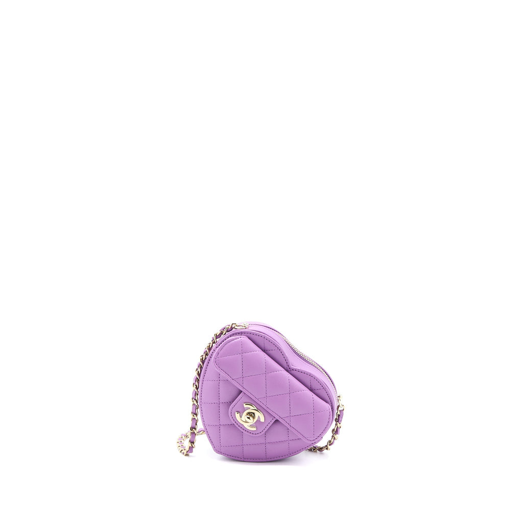 CHANEL SMALL HEART BAG LAMBSKIN PURPLE LGHW