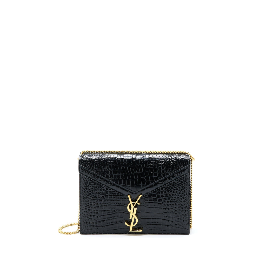 SAINT LAURENT CASSANDRA CHAIN BAG CROC EMBOSSED LEATHER BLACK GHW