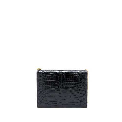 SAINT LAURENT CASSANDRA CHAIN BAG CROC EMBOSSED LEATHER BLACK GHW