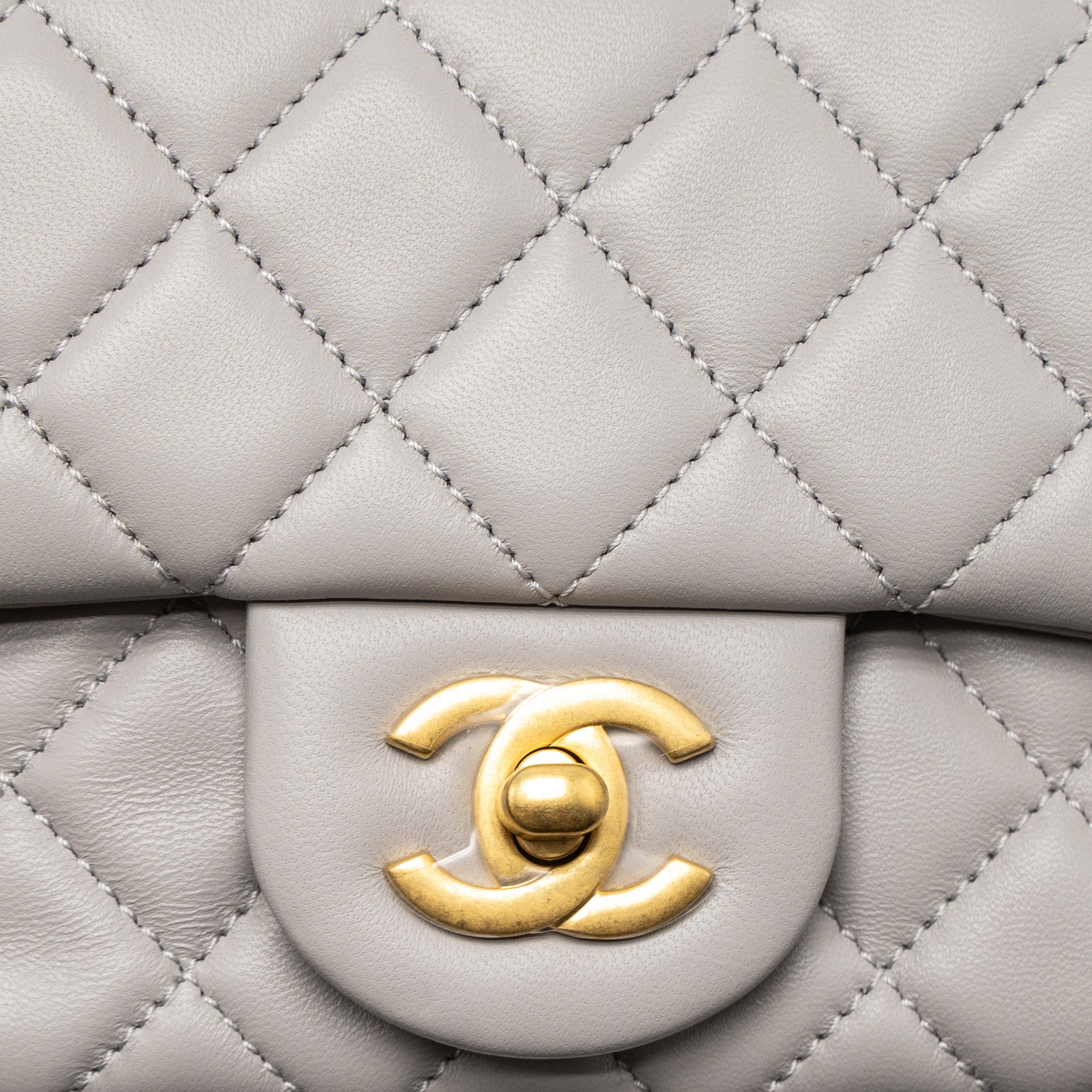 CHANEL PEARL CRUSH MINI RECTANGULAR LAMBSKIN LIGHT GREY BRUSHED GHW (MICROCHIP)