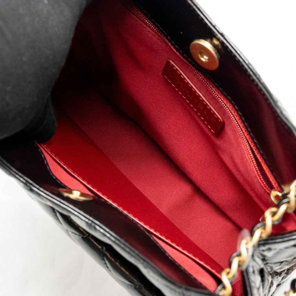 CHANEL HOBO BAG SHINY CALFSKIN BLACK BRUSHED GHW