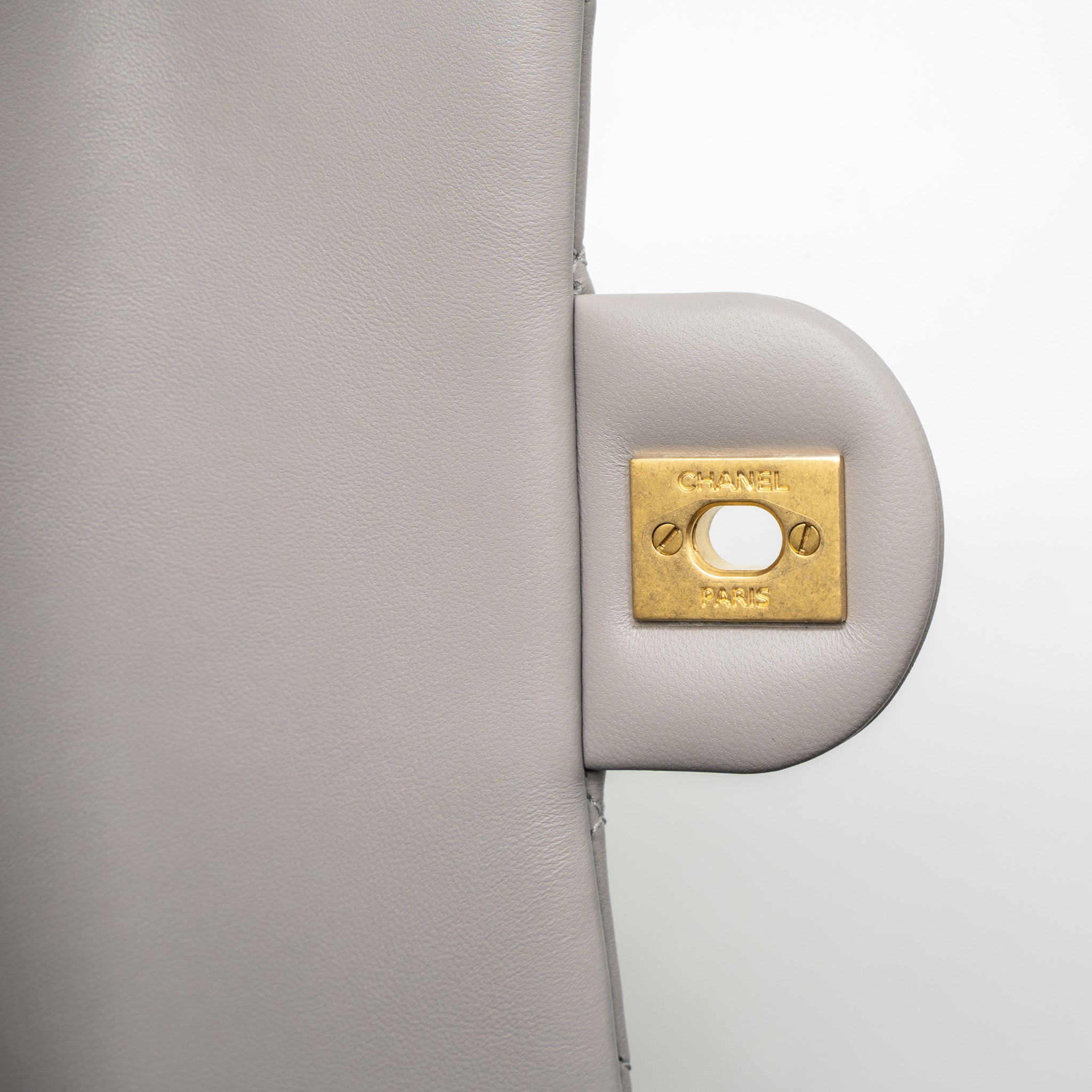 CHANEL PEARL CRUSH MINI RECTANGULAR LAMBSKIN LIGHT GREY BRUSHED GHW (MICROCHIP)