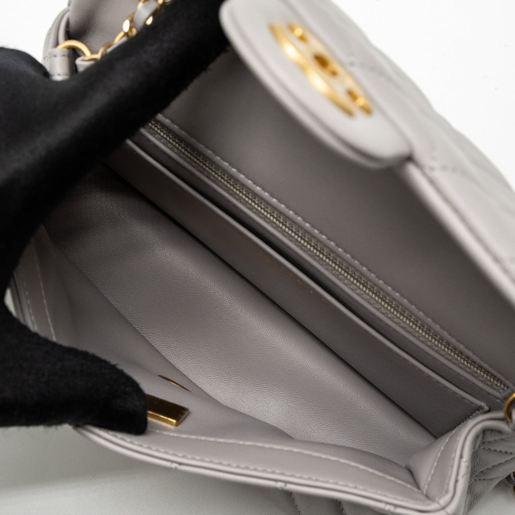 CHANEL PEARL CRUSH MINI RECTANGULAR LAMBSKIN LIGHT GREY BRUSHED GHW (MICROCHIP)