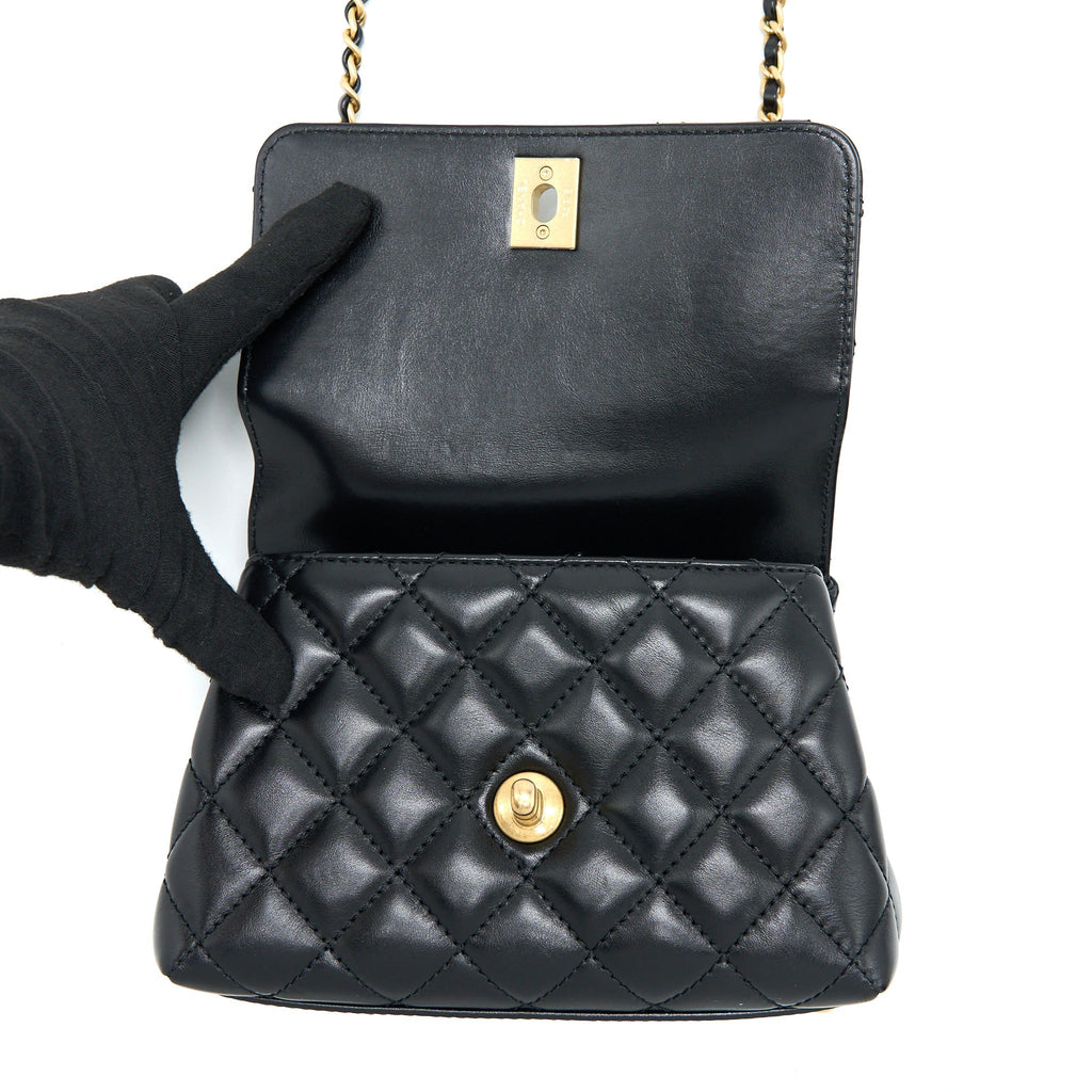 CHANEL 22A MINI COCO HANDLE WITH DETAILED LETTER HANDLE CALFSKIN BLACK BRUSHED GHW (MICROCHIP)