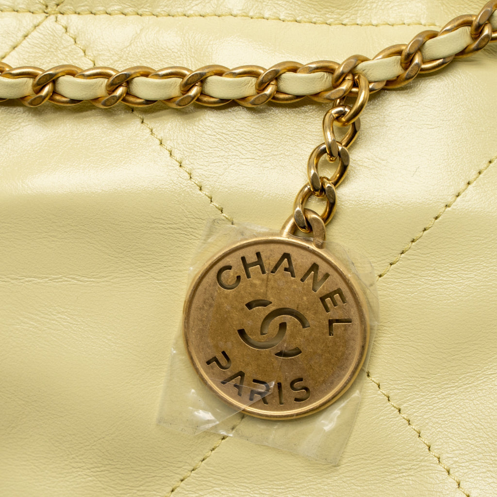 CHANEL 23S MINI 22 BAG SHINY CALFSKIN LIGHT YELLOW BRUSHED GHW (MICROCHIP)
