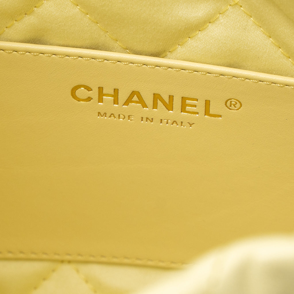 CHANEL 23S MINI 22 BAG SHINY CALFSKIN LIGHT YELLOW BRUSHED GHW (MICROCHIP)