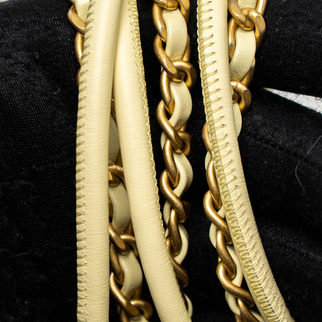 CHANEL 23S MINI 22 BAG SHINY CALFSKIN LIGHT YELLOW BRUSHED GHW (MICROCHIP)