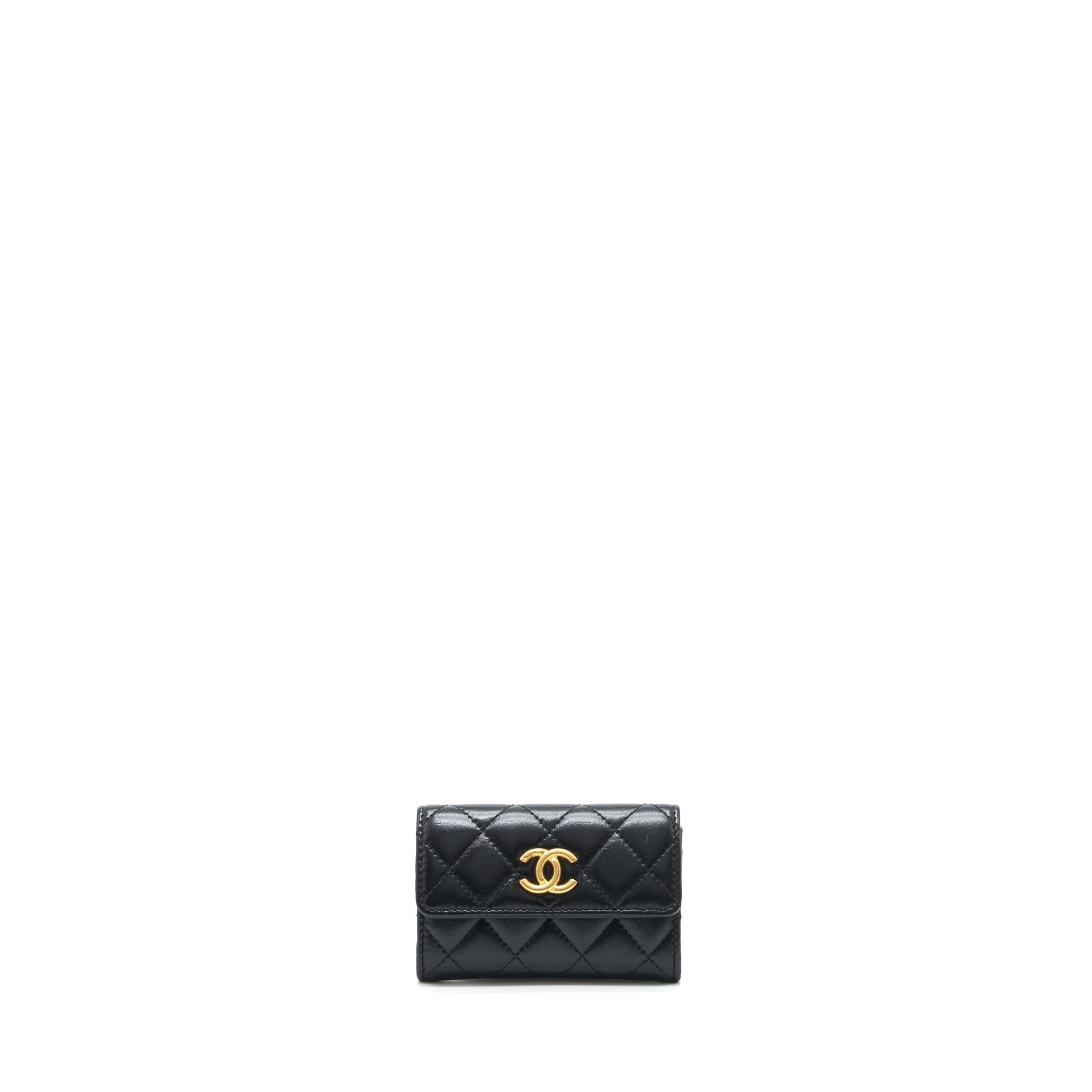 CHANEL QUILTED MINI FLAP CARD HOLDER LAMBSKIN BLACK GHW