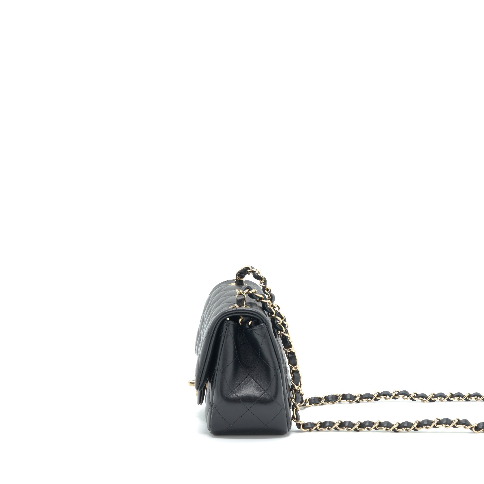 CHANEL MINI SQUARE FLAP BAG LAMBSKIN BLACK LGHW(MICROCHIP)