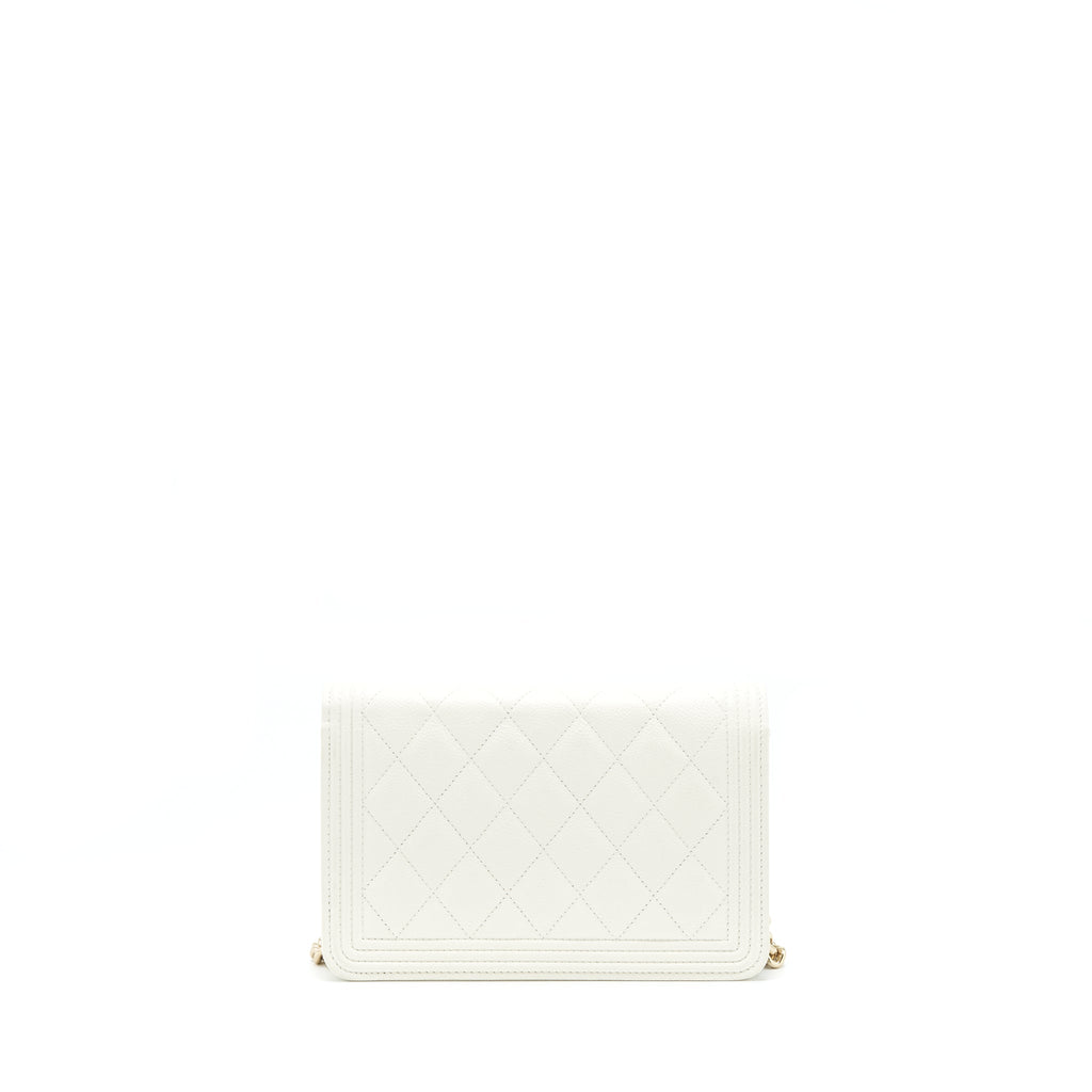 CHANEL BOY WALLET ON CHAIN CAVIAR WHITE LGHW (MICROCHIP)