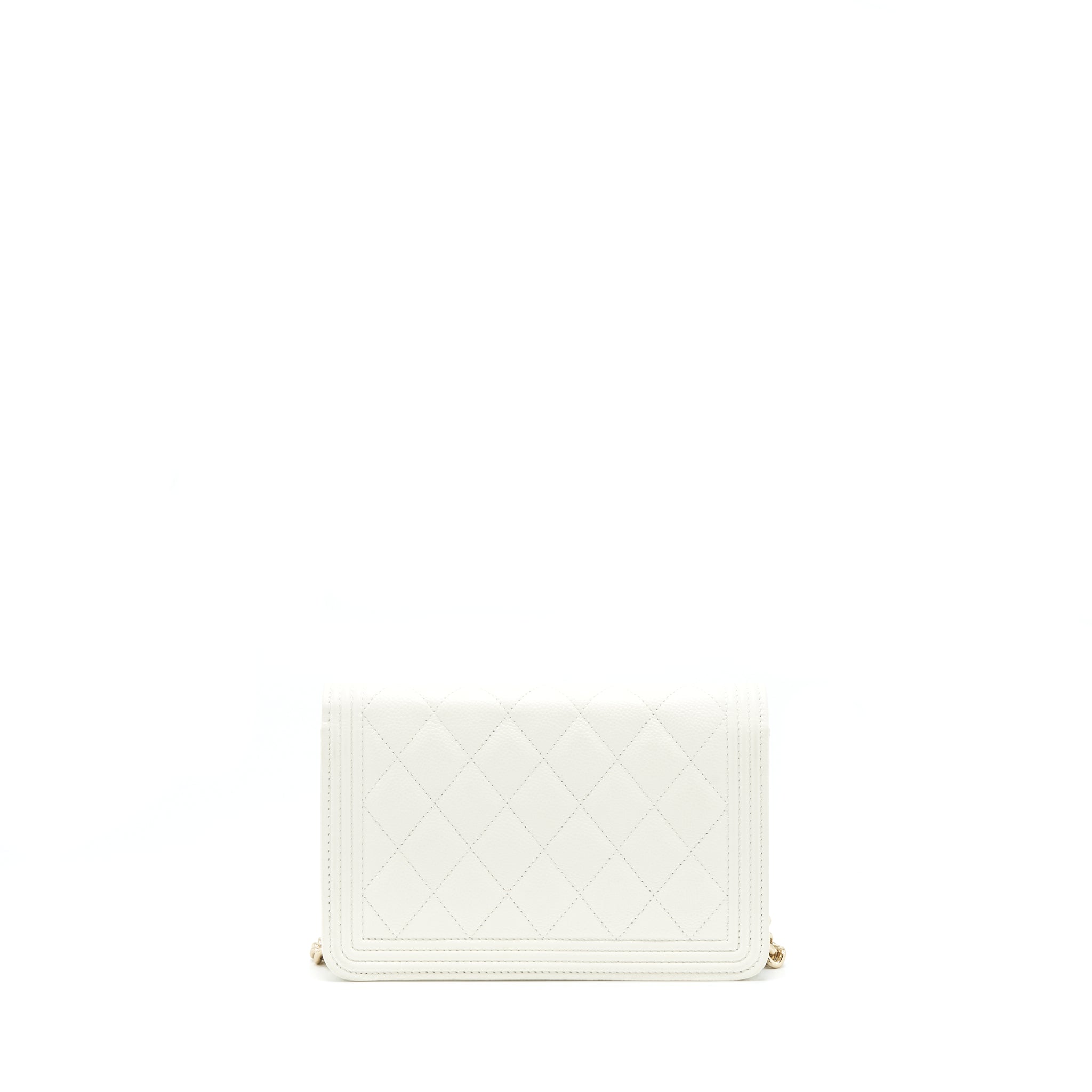 CHANEL BOY WALLET ON CHAIN CAVIAR WHITE LGHW (MICROCHIP)