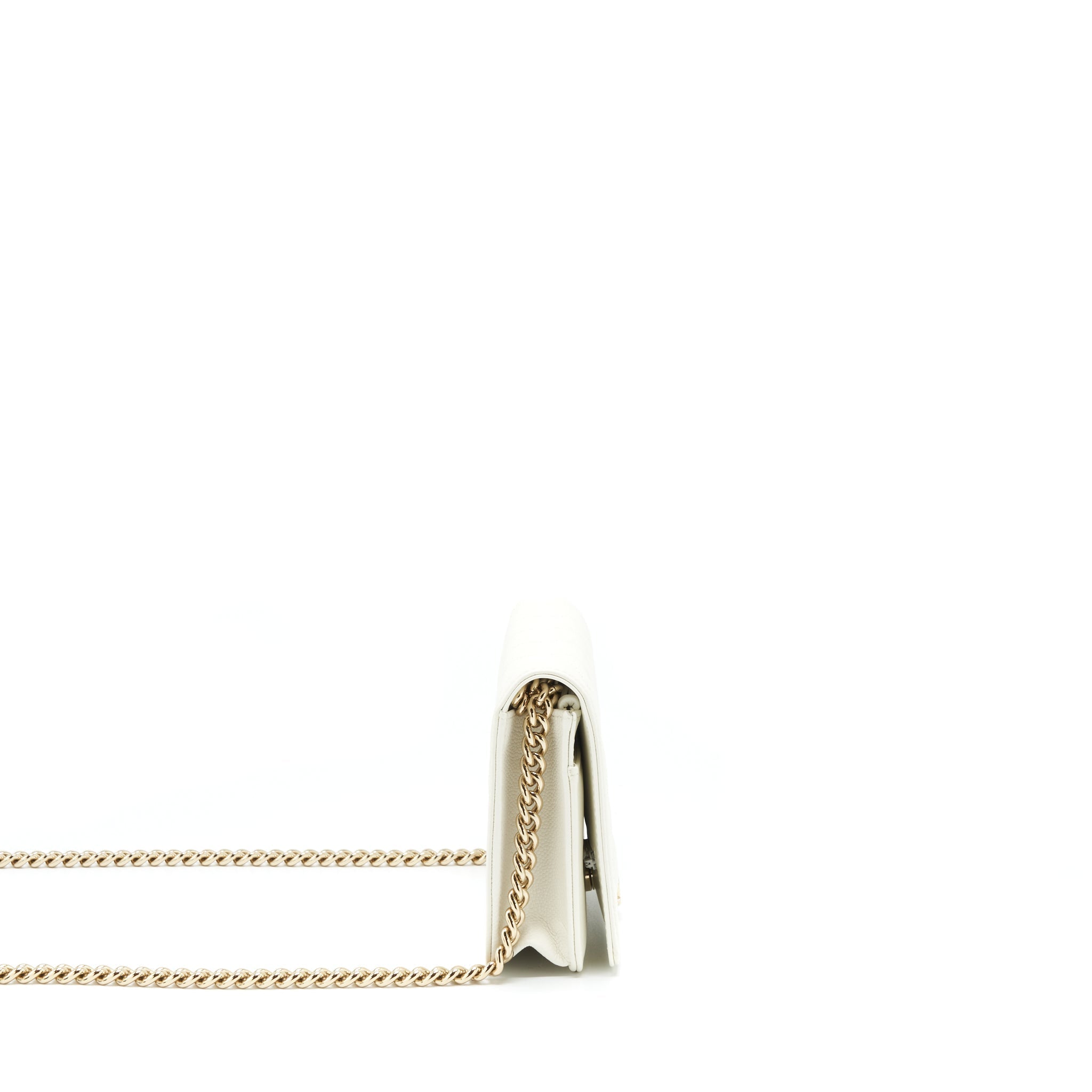 CHANEL BOY WALLET ON CHAIN CAVIAR WHITE LGHW (MICROCHIP)