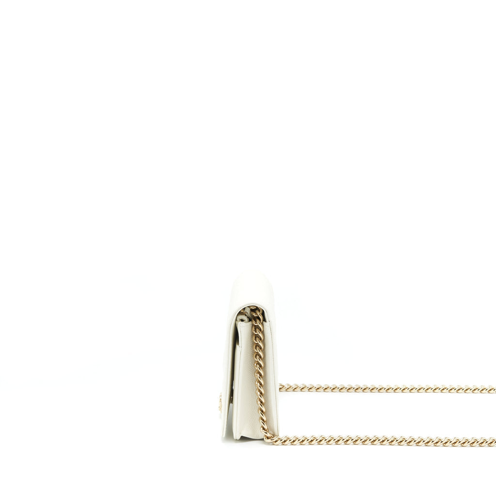 CHANEL BOY WALLET ON CHAIN CAVIAR WHITE LGHW (MICROCHIP)
