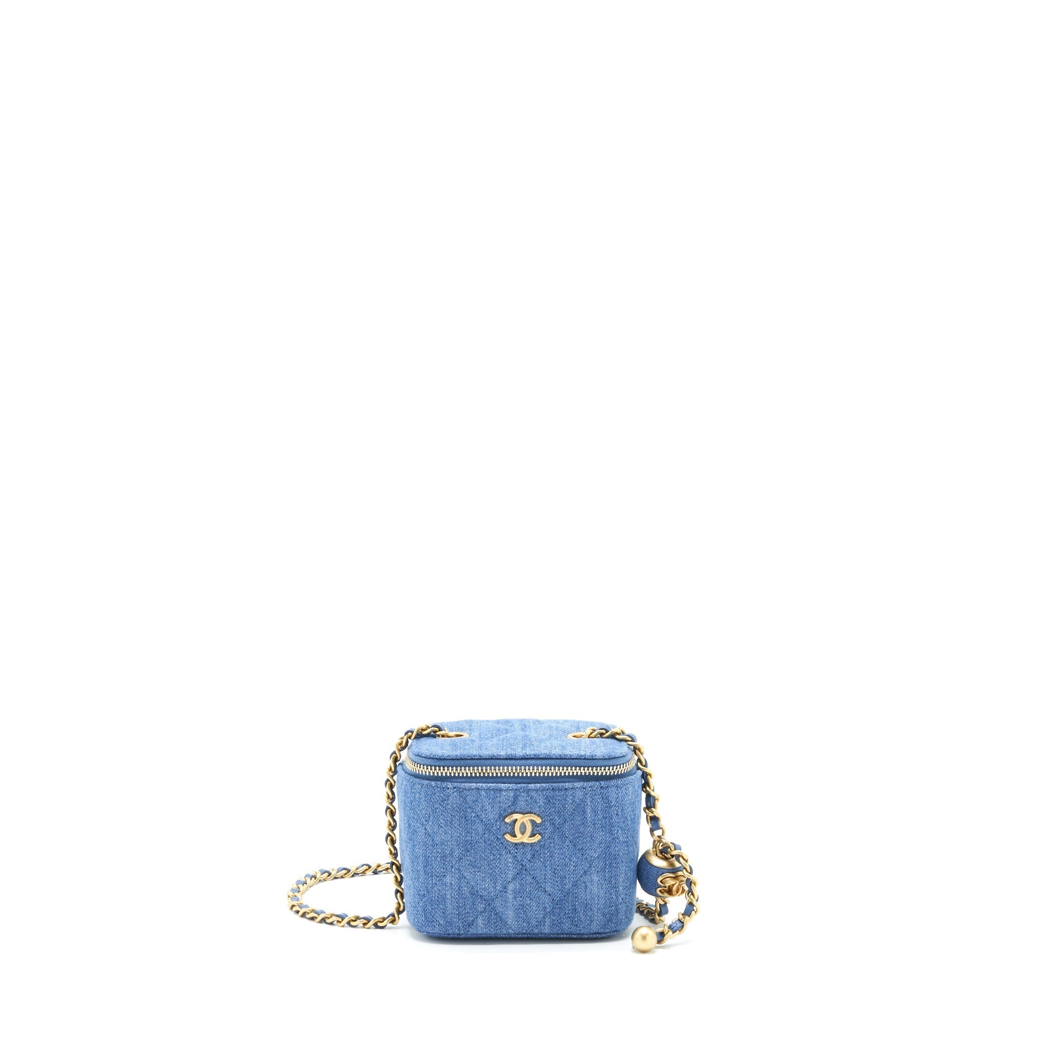 CHANEL 22C PEARL CRUSH MINI VANITY WITH CHAIN DENIM BLUE GHW