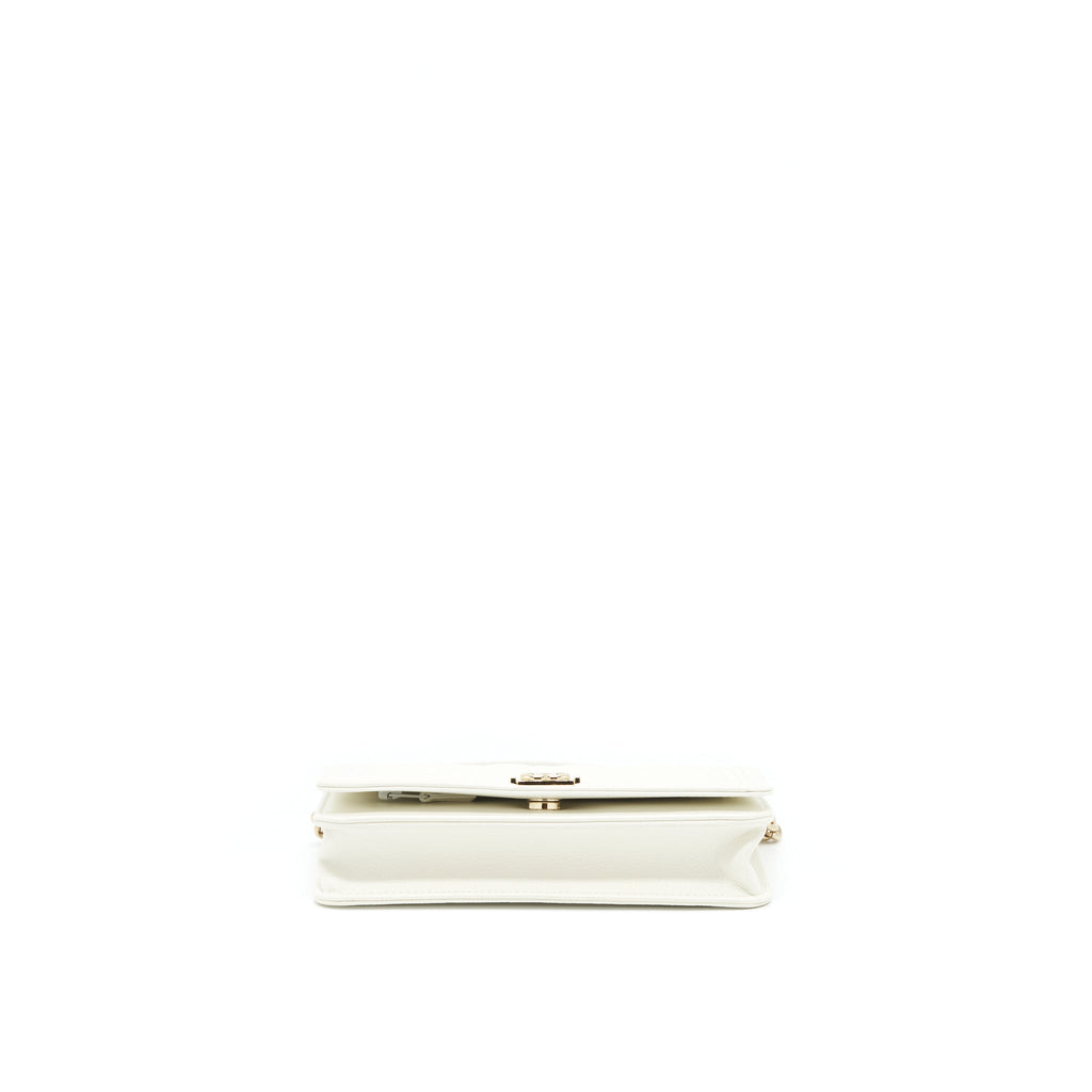 CHANEL BOY WALLET ON CHAIN CAVIAR WHITE LGHW (MICROCHIP)