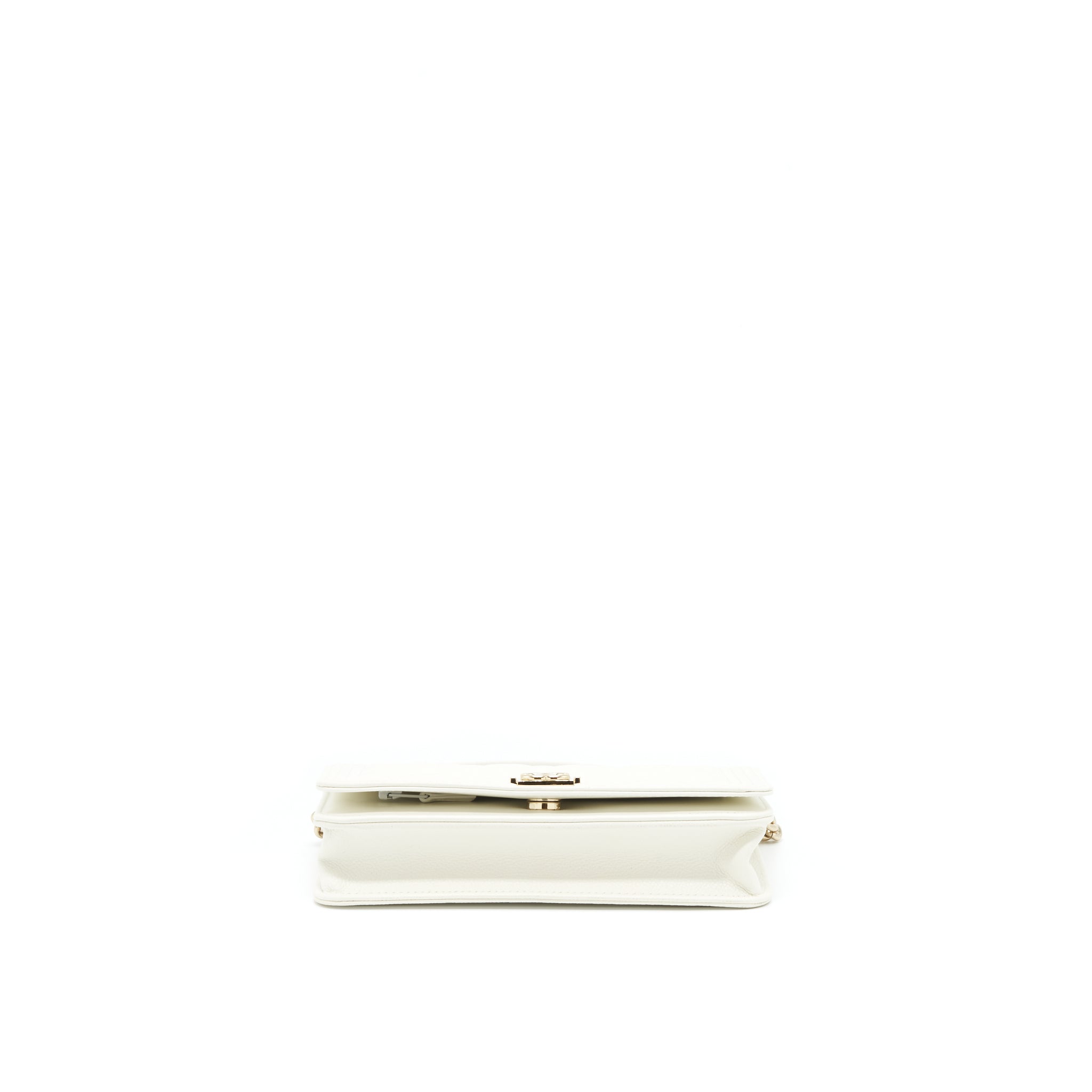 CHANEL BOY WALLET ON CHAIN CAVIAR WHITE LGHW (MICROCHIP)