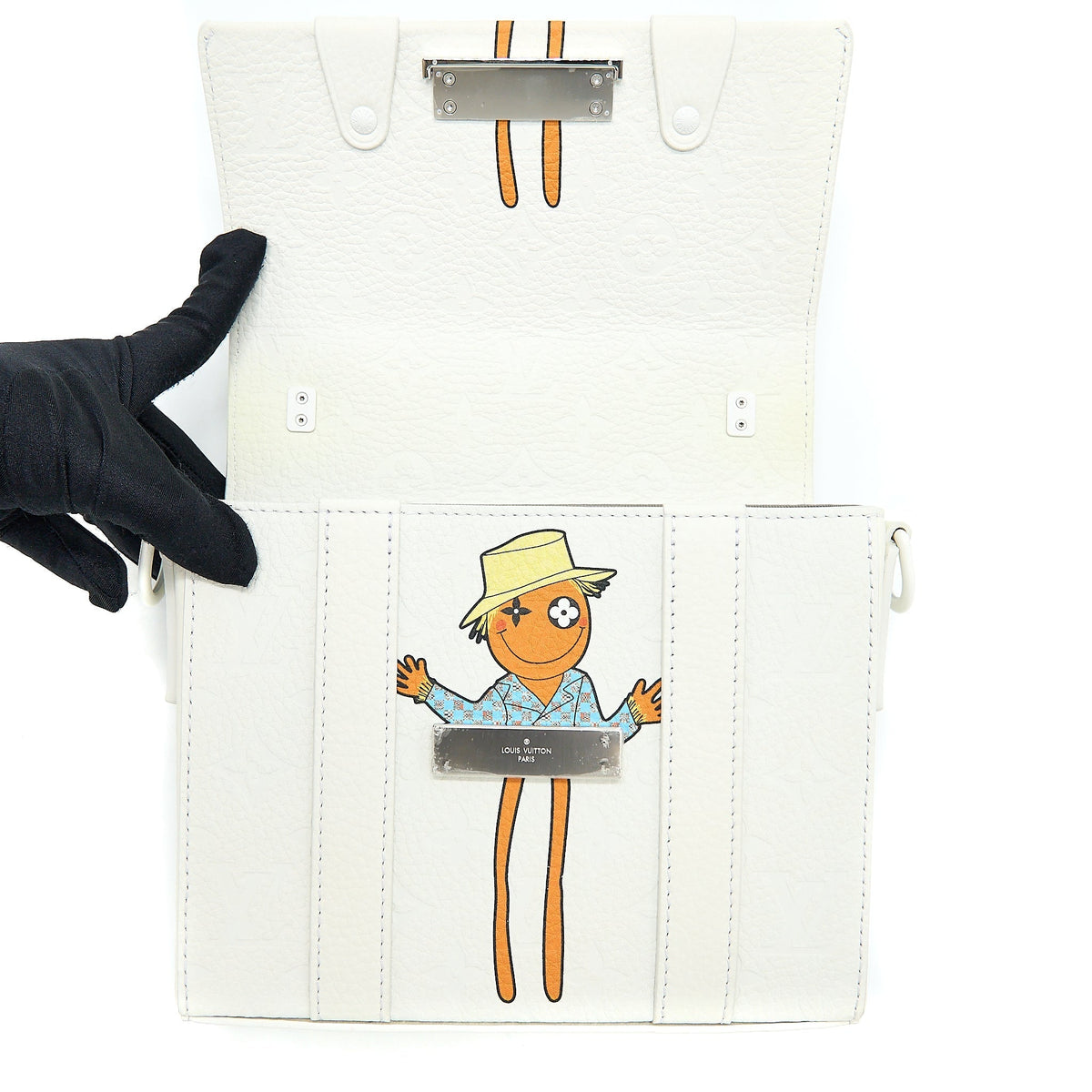 LOUIS VUITTON SCARECROW PRINTED FLAP BAG CALFSKIN WHITE WITH WHITE HARDWARE