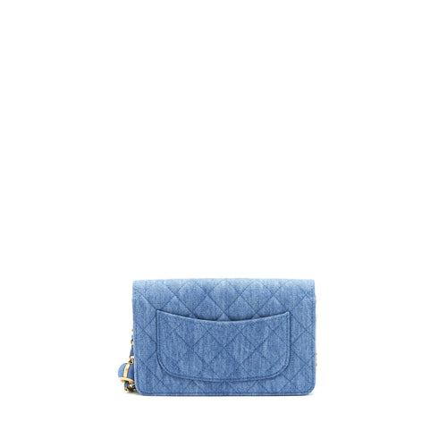 CHANEL 22C PEARL CRUSH WALLET ON CHAIN DENIM GHW