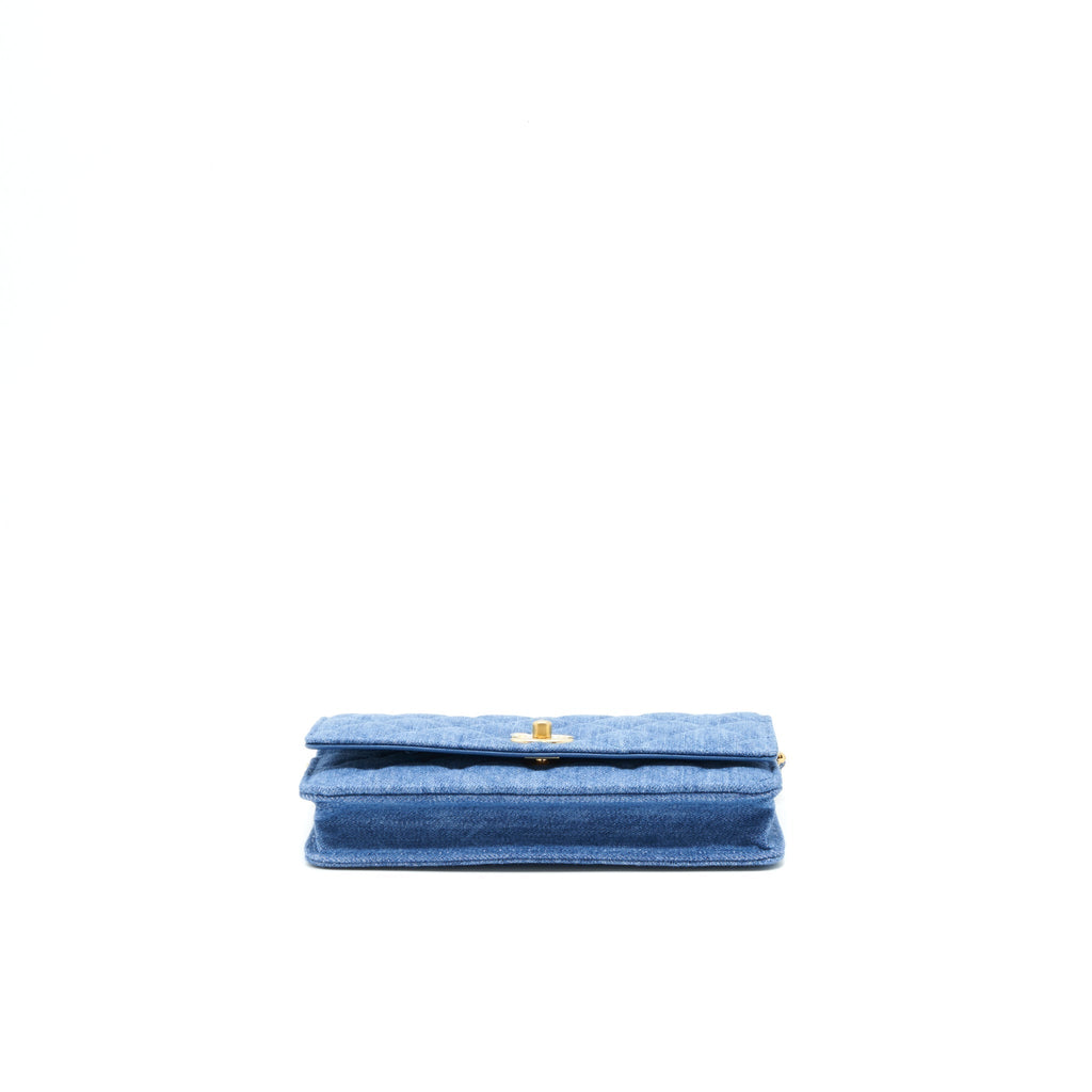 CHANEL 22C PEARL CRUSH WALLET ON CHAIN DENIM GHW