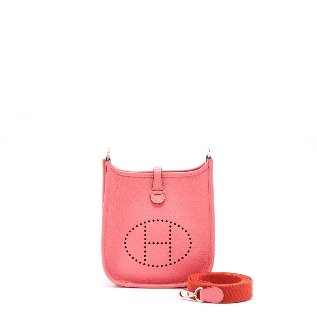 Hermes Mini Evelyne Clemence Rose Azalea / Rouge Pivoine SHW