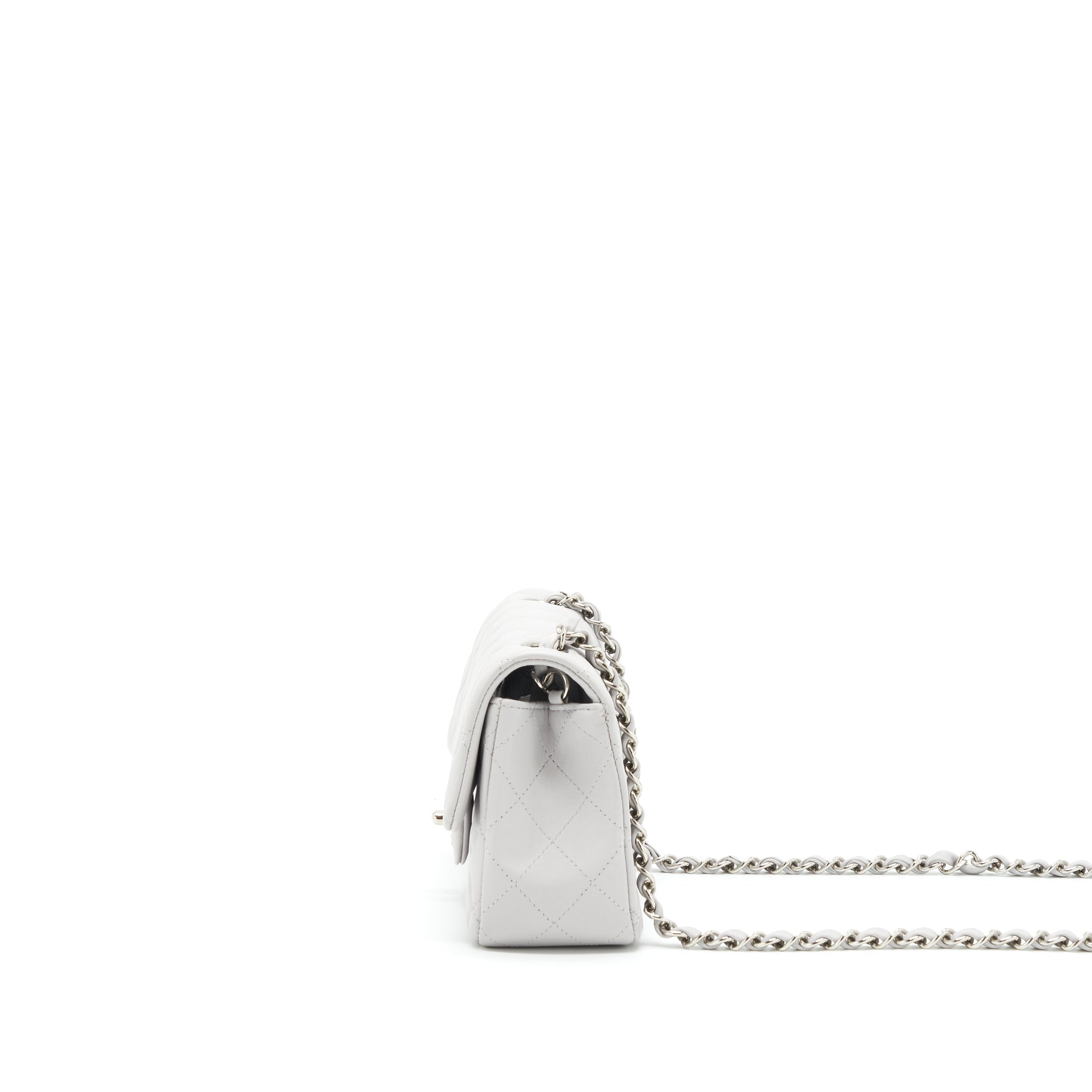 CHANEL MINI RECTANGULAR FLAP BAG LAMBSKIN LIGHT GREY SHW