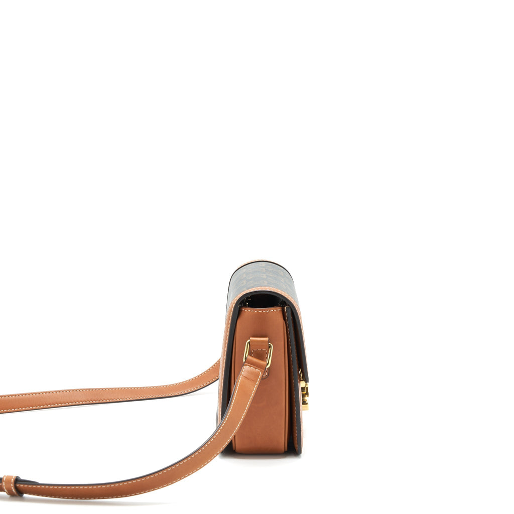 CELINE TEEN TRIOMPHE BAG IN TRIOMPHE CANVAS AND CALFSKIN TAN